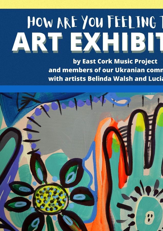 All welcome to call in amd enjoy this exhibition on Culture night , Fri 23rd Sept in MY Place Midleton 
Paintings made with participants of East Cork Music Project with members of our Ukranian community.Workshops by Belinda Walsh and Lucia Parle 
One Night For All - Oíche Dár Saol 
@culturenight in Cork county is brought to you by @artscouncilireland in partnership with @corkcountycouncil
Keep up to date by following @culturenightcorkcounty 
#CultureNight #oíchechultúir